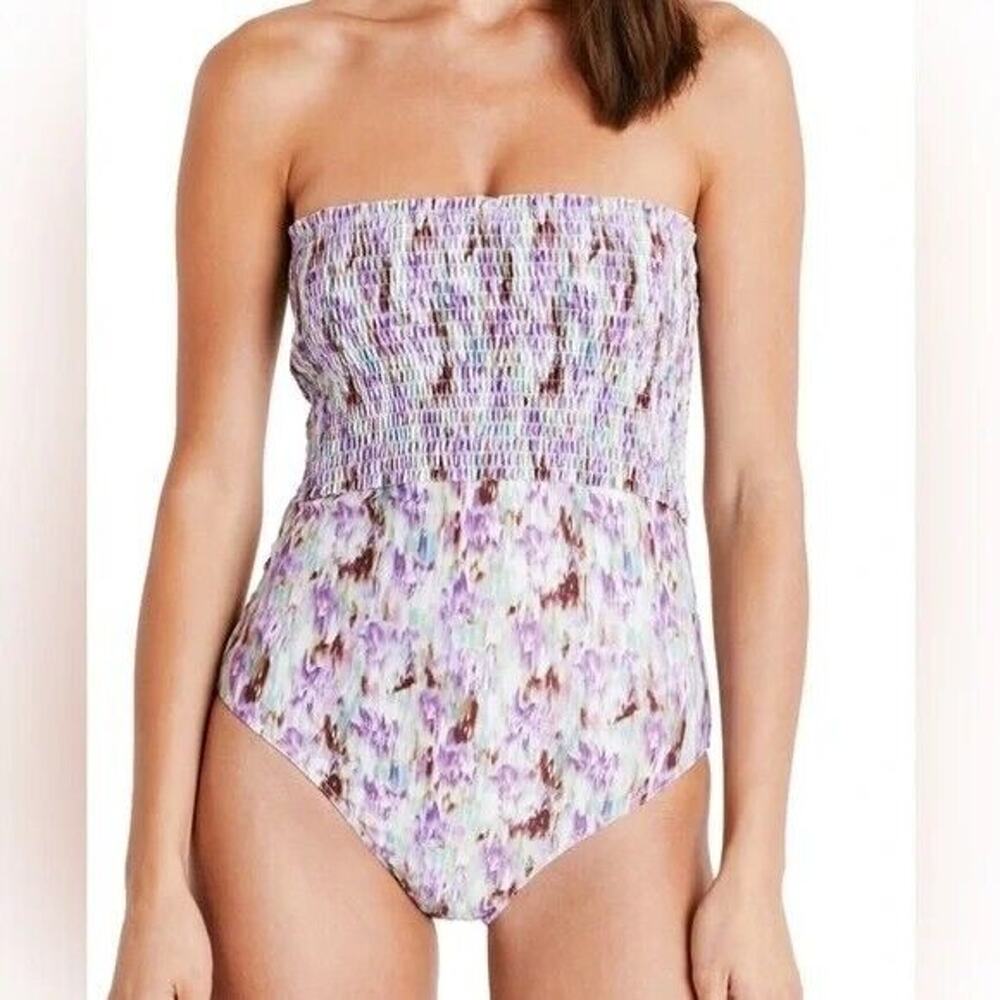 NWT Tanya Taylor Kendra Smocked One-Piece Lined Adjustable Straps 3X Purple
